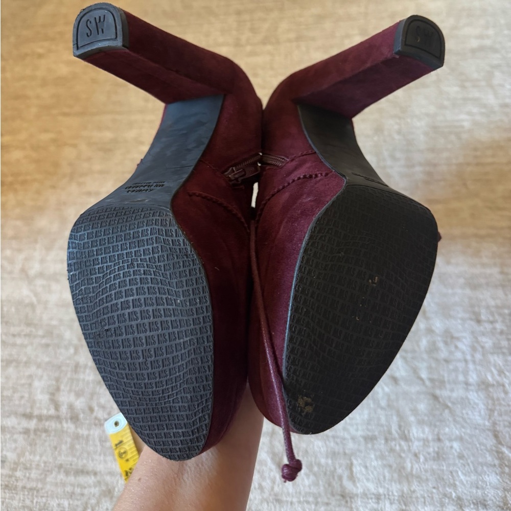 Stuart Weitzman Burgundy Suede Lace-Up Booties – Size 7 – 5” Heel - Picture 8 of 10